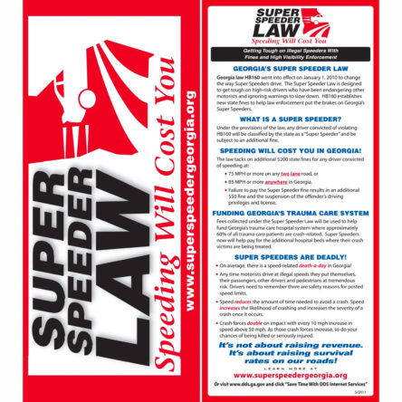 Super Speeder Law Fact Card Brochure
